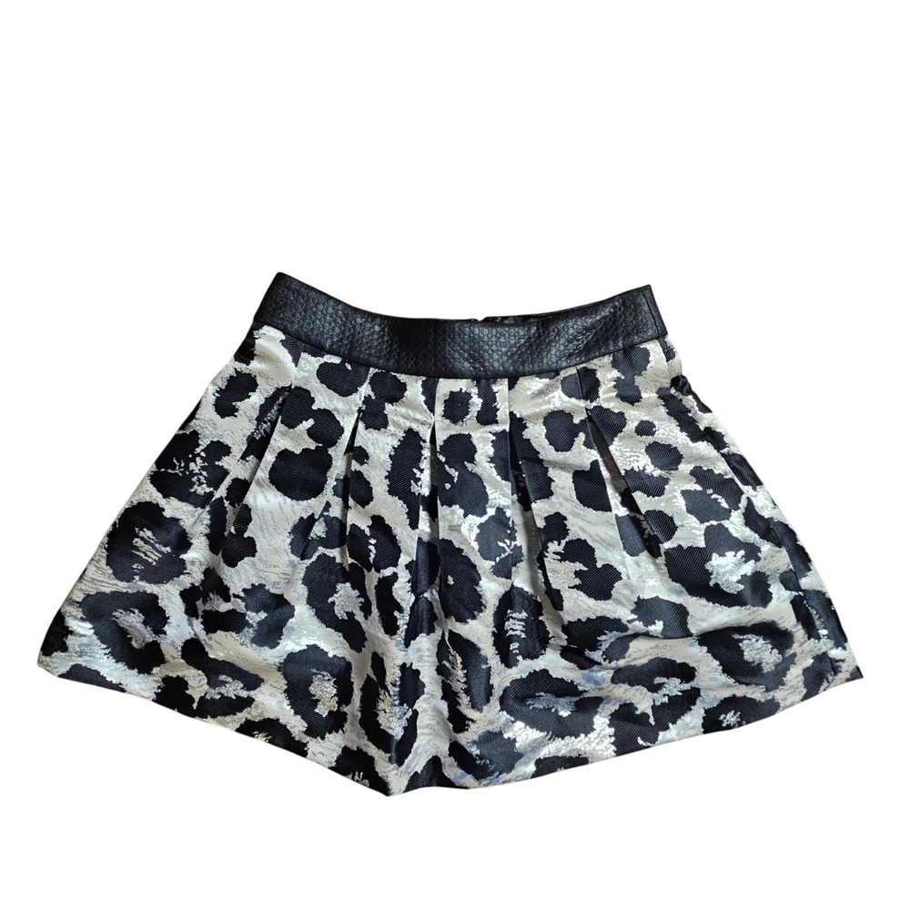 Banana Republic Monogram Leopard Jacquard Metallic Pleated Mini Skirt 4 Chic